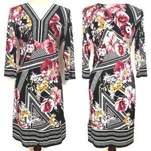 Black Floral Dress V-Neck Rhinestones, Magnolia Packable Career Business Size PM